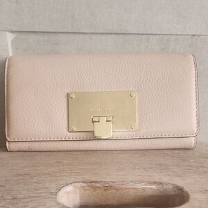 Michael Kors Beige Leather Wallet with Gold Accent